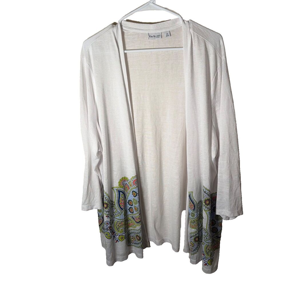 Kim Rogers Sweater Women's 2X Cardigan Open 3/4 Sleeve Colorful Boho